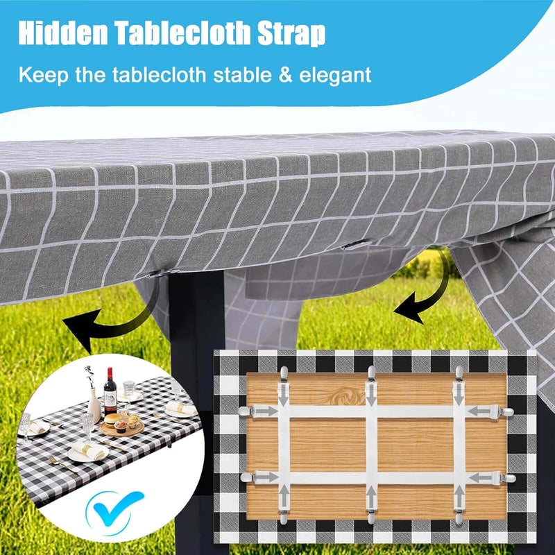 CUNGLIN Table Cloth Holder Clips Hidden Strap 5 Pack, Adjustable Elasticity Picnic Tablecloth Clip Indoor Outdoor Large Clamp for Thick Tables Bench Cover Party Restaurant Camping RV Essential Accessories - Image 2